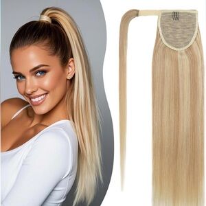 Ash Blonde Bleach Blonde Remy Human Hair 13 Inch Wrap Around Ponytail Extension